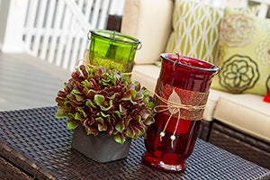 Backyard porch decor ideas colored vases and greenery