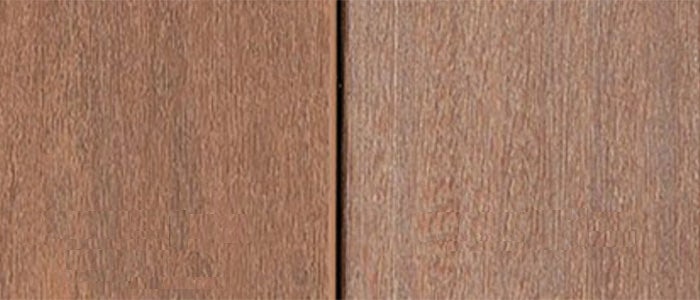 TimberTech Advanced PVC Vintage Collection Mahogany vs Mahogany Wood comparison images