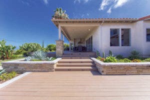 Introduce texture with landscaping and hardscaping