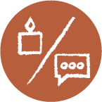Illustrated icon splitting the difference between a candle (cozy retreat) and messages (entertainment).