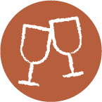 Illustration of 2 champagne glasses clinking in cheers.
