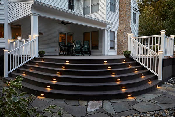 Curved deck stairs with built in lighting