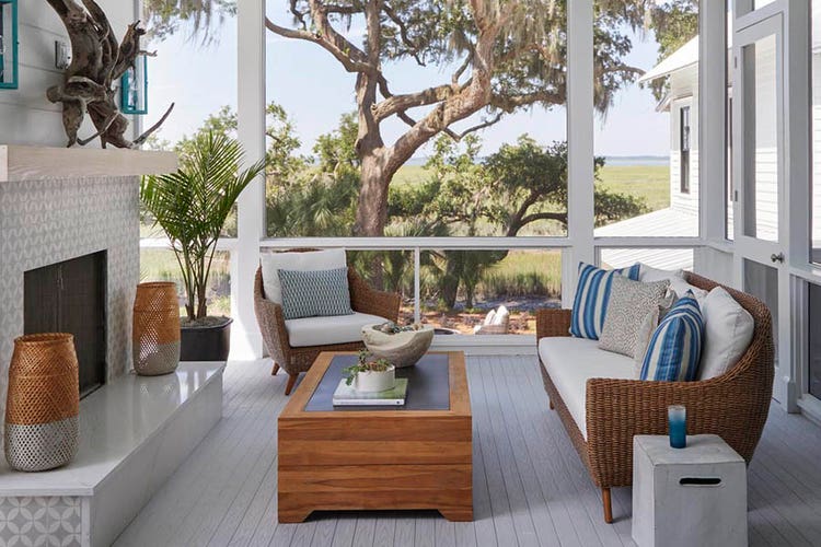 Front porch ideas can apply to screened in porches with a coastal style