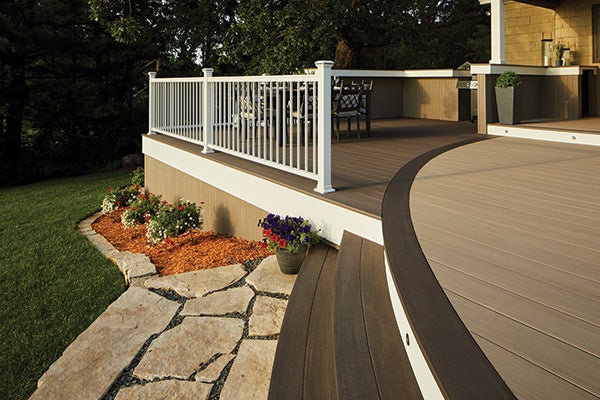 Contrast Fascia With Deck Skirting TimberTech AZEK Vintage Collection Coastline Dark Hickory
