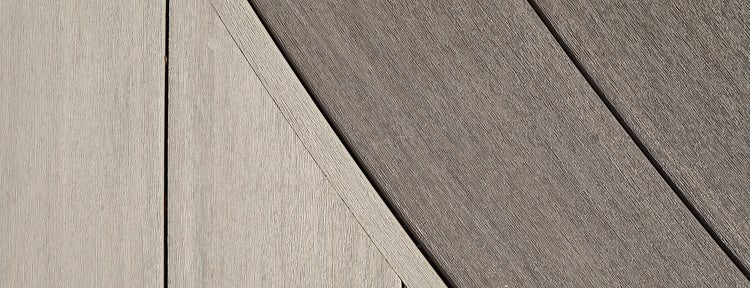 Gray composite decking TimberTech AZEK Vintage Collection Coastline & Dark Hickory