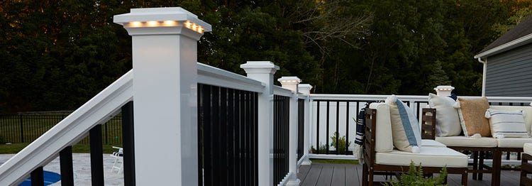 Modern composite railing with post cap lights
