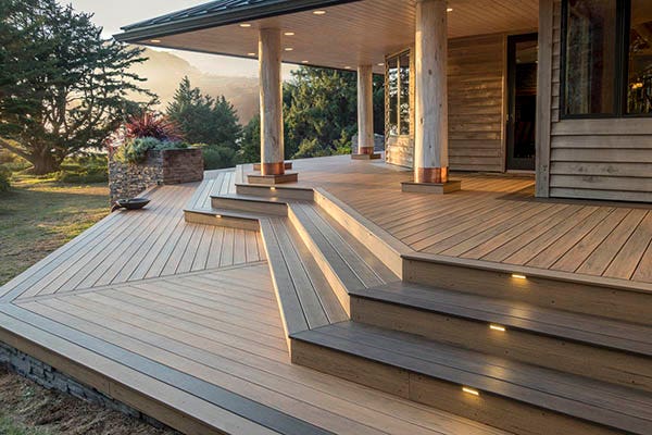 Multi colored deck with angled stairs