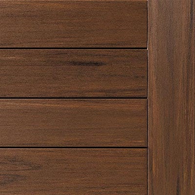 Display swatch of Mahogany composite deck boards