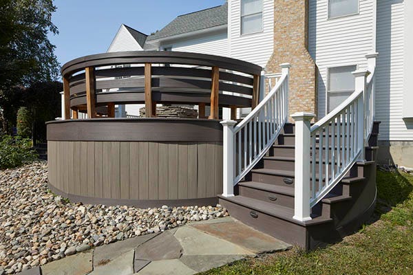Multi colored deck made of grayscale boards