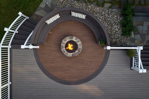 Multi colored deck with a circular inlay