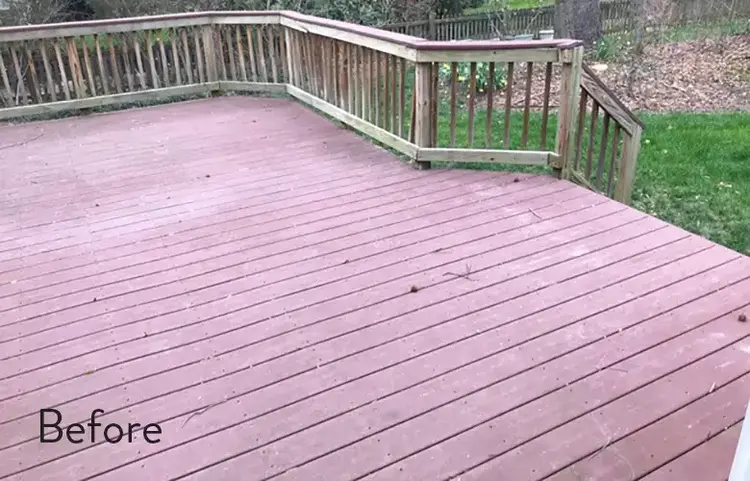 Before: deck that has faded in color due to needing to be stained
