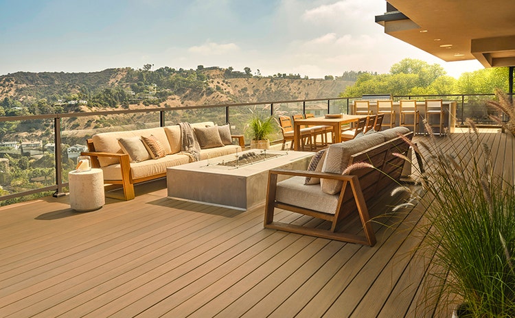 Tan deck in southern California with unique outdoor seating areas