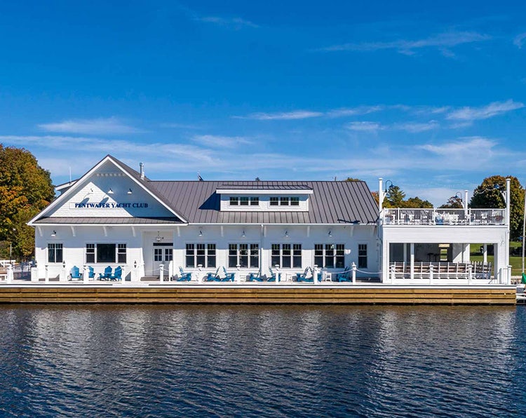 A view. of Pentwater Yacht Club from the water.
