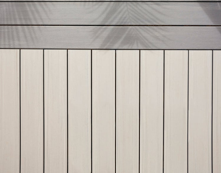 A closer view of the Advanced PVC grey and tan brown decking.