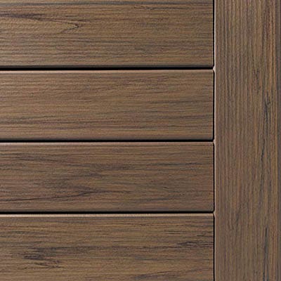 A close-up view of the medium brown Pecan decking from the Legacy Collection.