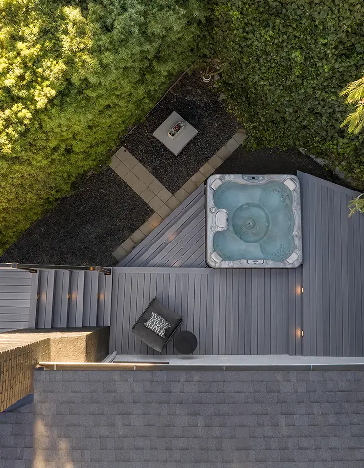 Aerial view of Tony's deck which highlights the many different levels of the deck.