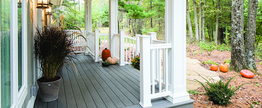 Craftsman-style front porch designs featuring TimberTech Silver Maple