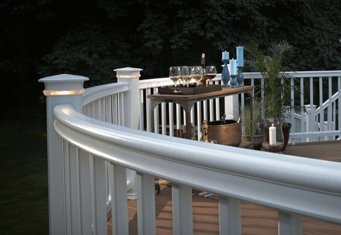 TimberTech Classic Composite RadianceRail with Post Cap Lights and wine table