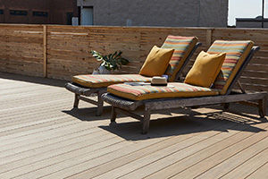 TimberTech AZEK Vintage Weathered Teak with flame spread rating rooftop deck in Chicago