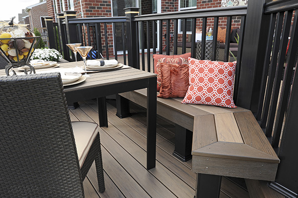 Outdoor Fall Decor Ideas featuring TimberTech PRO Legacy Collection in Tigerwood Bench