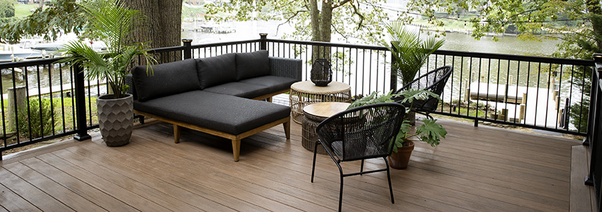 English Walnut TimberTech AZEK Decking, Cabin Best Decking Material for Aesthetics featuring TimberTech AZEK Vintage Collection
