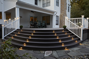 Deck-Lights-TimberTech-AZEK-Vintage-Collection-Coastline-Mahogany-DarkHickory Deck lights by TimberTech featuring AZEK Vintage Collection in Coastline, Mahogany, and Dark Hickory