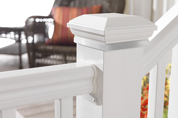 Deck styles for coastal getaway with White RadianceRail Express Composite Railing
