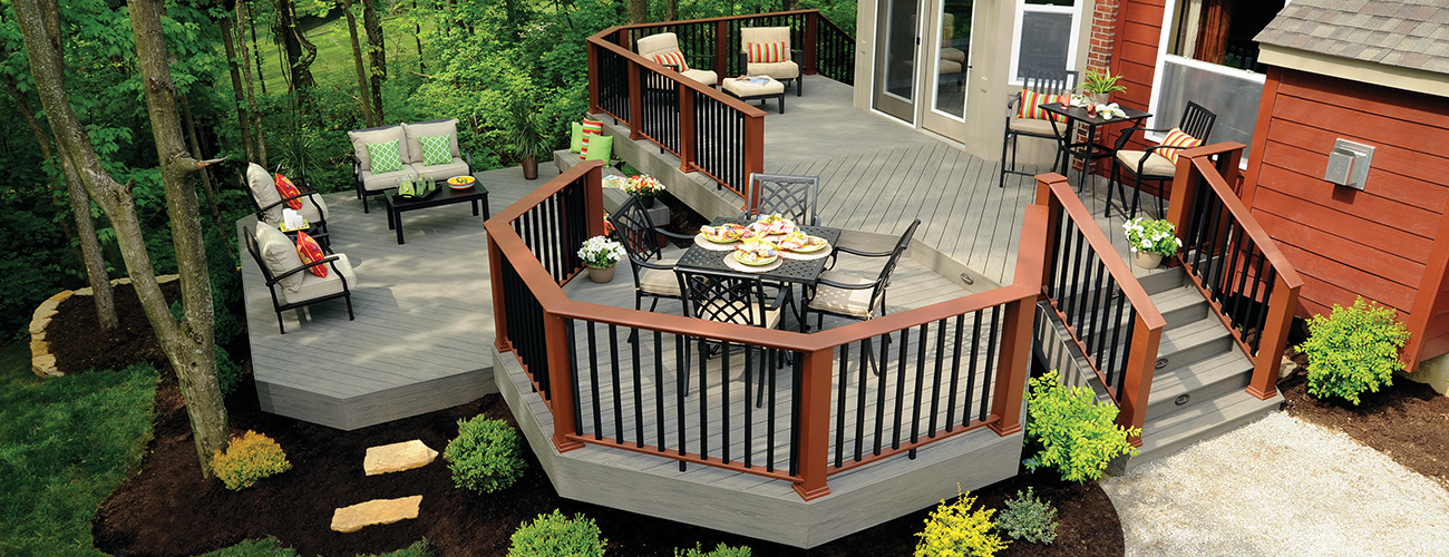 Outdoor Living Space Plans featuring TimberTech PRO Terrain Collection in Silver Maple