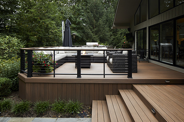 Mid-century modern deck in the woods