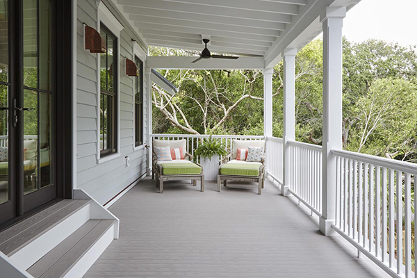 Second-story porch with TimberTech AZEK Porch Boards in Slate Gray