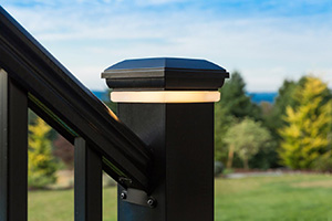TimberTech Post Cap Light on RadianceRail Express black composite railing
