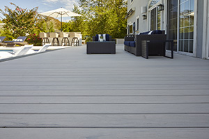 Detail view of a design-your-own deck made from TimberTech PRO Legacy Collection in Whitewash Cedar