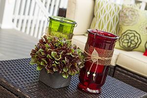 Backyard porch decor ideas colored vases and greenery