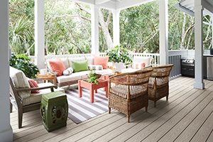 Backyard porch for Southern-style home featuring TimberTech Porch boards in Slate Gray