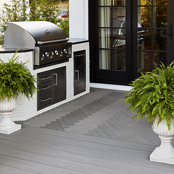 Herringbone deck pattern outside Southern Living Showhome