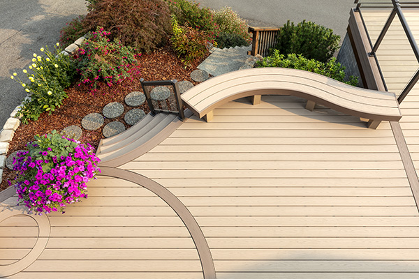 Heat-bent curved decking from TimberTech AZEK Harvest Collection Brownstone