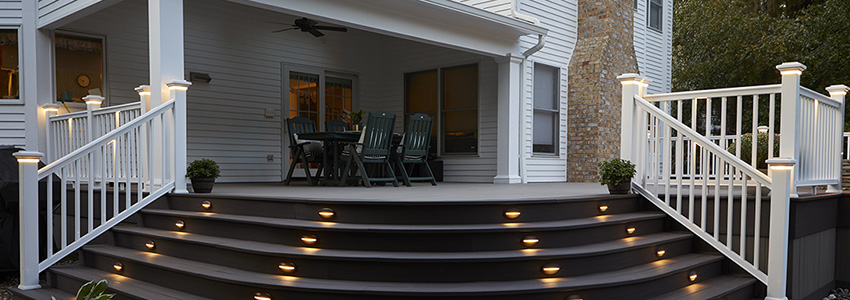 TimberTech Porch boards in Coastline & Mahogany on stair porch