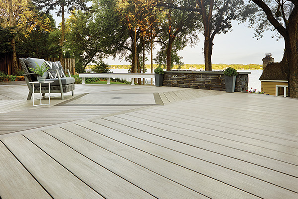 Herringbone deck pattern and geometric inlay