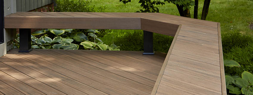 Creative Deck Ideas Featuring TimberTech AZEK Vintage Collection in English Walnut with Built In Bench
