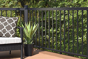 Creative Deck Ideas featuring TimberTech Impression Rail Express in Black with potted plant