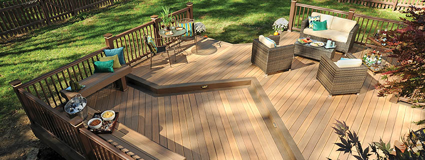 Creative Deck Ideas featuring TimberTech PRO Legacy Collection in Tigerwood Mocha Accents with Multi level deck