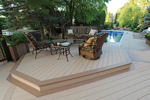 Diagonal Decking Patterns Featuring TimberTech AZEK Harvest Collection in Brownstone with Sedona Accents