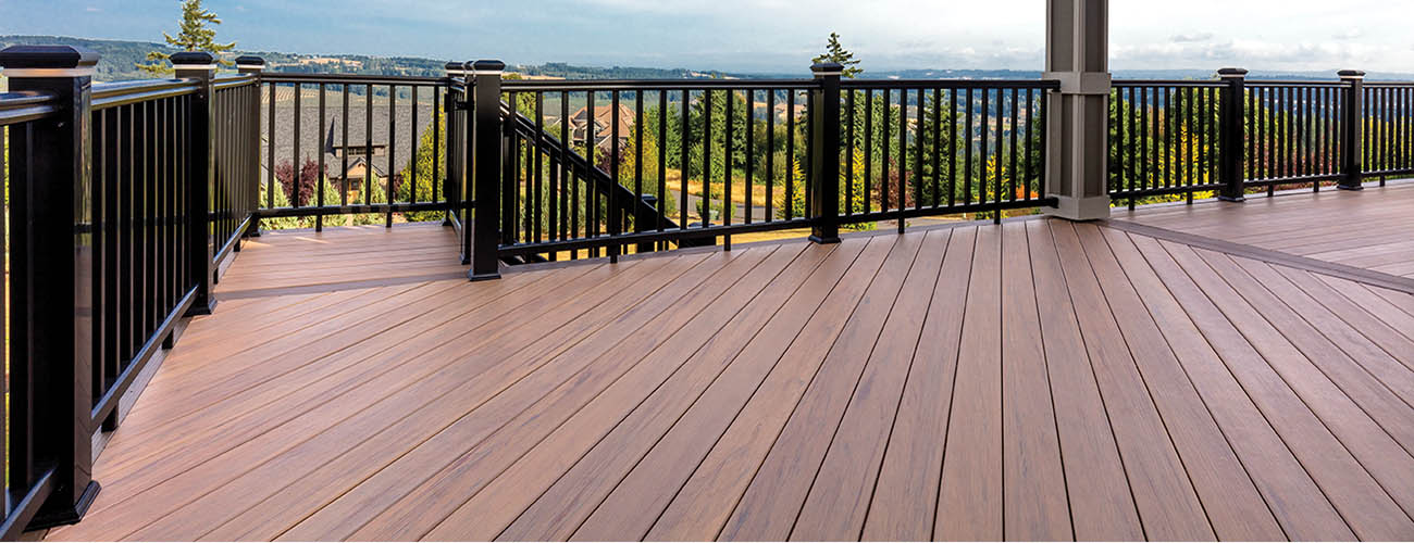 Diagonal Decking Patterns Featuring TimberTech PRO Collection in Tigerwood Mocha with RadianceRail Express