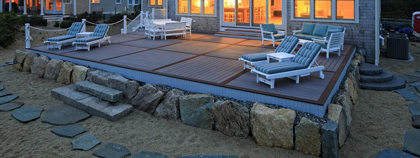 TimberTech tile pattern deck attached to beachfront home