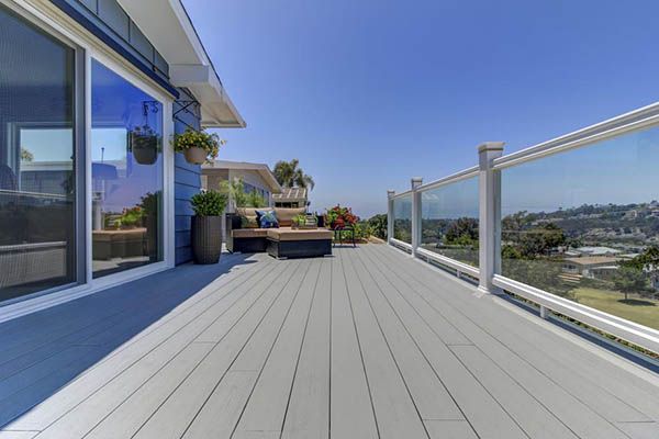 White Composite Decking TimberTech PRO Terrain Collection Stone Ash RadianceRail
