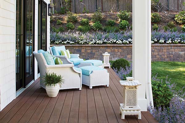 A TimberTech composite deck in Mahogany from the TimberTech AZEK Vintage Collection