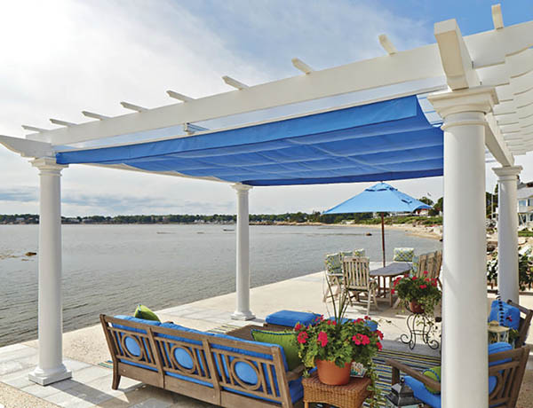 Modern deck designs with a pergola shade canopy