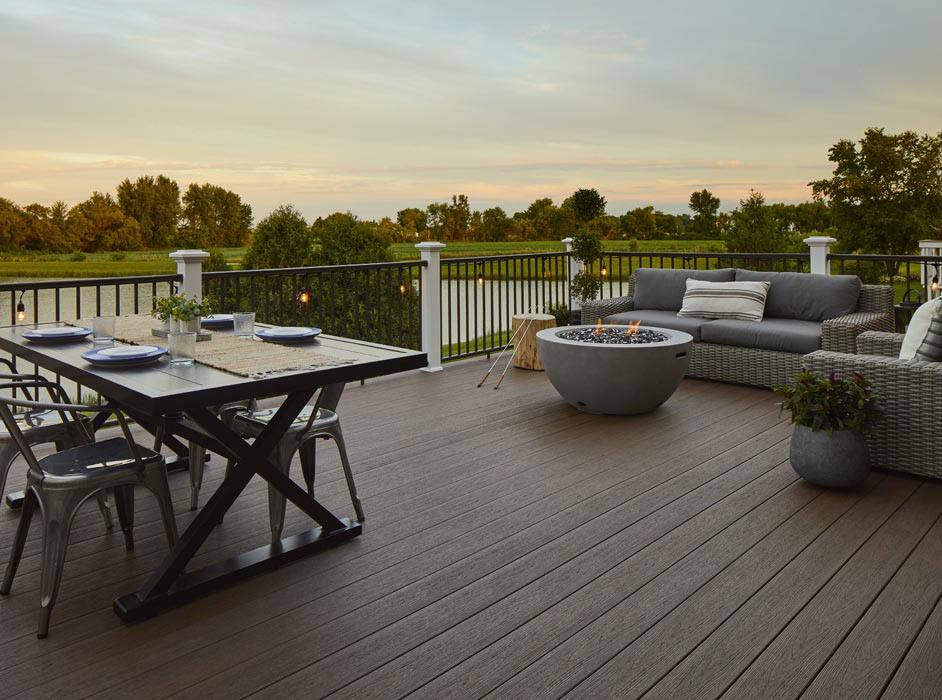 3D Image Gallery Sophisticated Two-Story Deck in Dark Roast