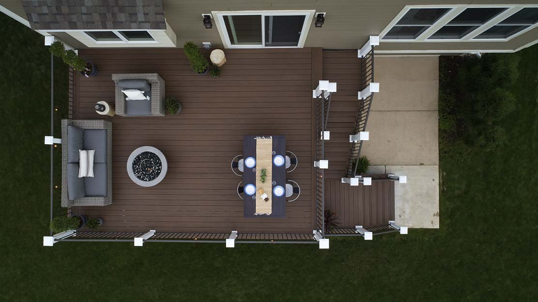 3D Image Gallery Sophisticated Two-Story Deck in Dark Roast