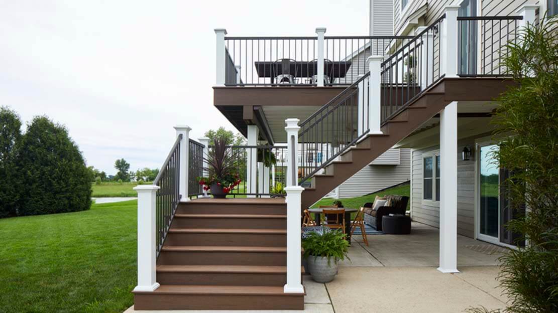 3D Image Gallery Sophisticated Two-Story Deck in Dark Roast